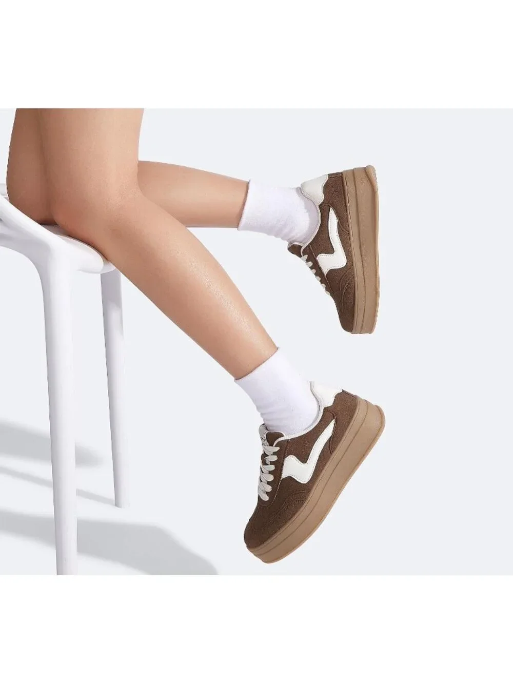 🆕Women's Dark Brown Platform Fashion Sneakers Thick Sole Casual Walking Shoes